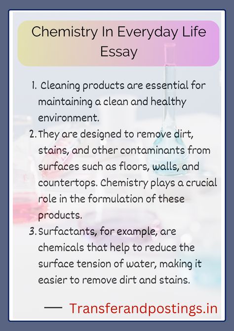 Chemistry In Everyday Life Essay ''Exploring the Impact of Chemistry in Everyday Life'' - Transfer and Postings What Is Chemistry, Essay About Life, Branches Of Science, Surface Tension, Chemical Reactions, Organic Chemistry, Life Poster, Health Risks, Healthy Environment