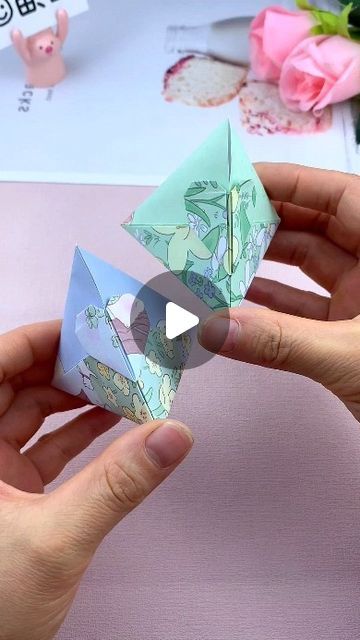 Origami Triangle Box Tutorials, Origami Triangle, Triangle Storage, Cartoon Paper, Cute Origami, Love Triangle, Box Handmade, April 13, Cute Love