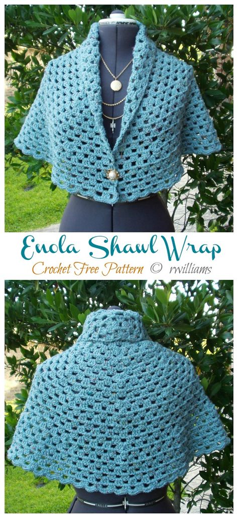 Enola Shawl Wrap Crochet Free Pattern - Crochet & Knitting Bolero Haken, Crochet Capelet Pattern, Crochet Caplet, Crochet Cape Pattern, Bolero Crochet, Crochet Capelet, Knit Bolero, Crocheted Shawl, Bolero Pattern