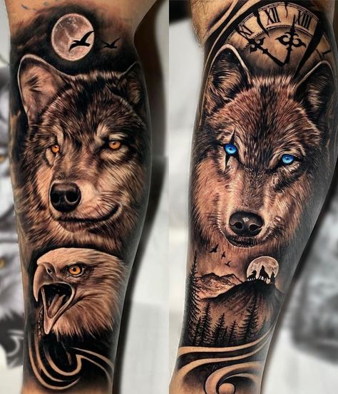 Womens Half Sleeve Tattoo, Half Sleeve Tattoos Wolf, Half Sleeve Tattoo Upper Arm, Wolf Girl Tattoos, Womens Half Sleeve, Wolf Tattoo Forearm, Watercolor Wolf Tattoo, Tattoo Upper Arm, Wolf Tattoos For Women