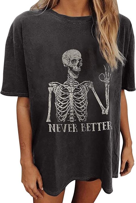 Fall Halloween Shirt, Everyday Womens T Shirt Dress, Never Better, Baggy Tops, Graphic Tees For Women, Womens Flannel Shirt, Y2k Tops, Cute Graphic Tees, Shirt Dress Casual, Casual Tops For Women