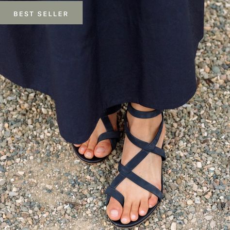 Perfect For Anything From Beach Days To Errand Runs, This Easy Essential Is A Dressed-Up Version Of Your Favorite Pair Of Flip Flops. Do Yourself A Favor And Keep These On Foot For Seasonal Celebrations Big And Small. Oiled Leather Sandal With Ankle Strap And Toe Ring. Made In Italy. Navy Strappy Sandals, Kolhapuri Chappals, Awesome Shoes, Jenni Kayne, Gorgeous Leather, Toe Ring, Beach Days, Toe Rings, Strappy Sandals