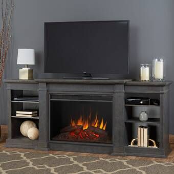 Real Flame Grand TV Stand for TVs up to 88 inches with Fireplace Included & Reviews | Wayfair White Wash Fireplace, Electric Fireplace Entertainment Center, Grey Tv Stand, Fireplace Entertainment Center, Fireplace Entertainment, Electric Fireplaces, Electric Fireplace Tv Stand, Real Flame, Fireplace Tv Stand