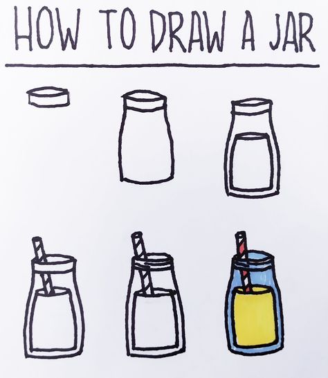 How to draw a jar, lemonade, jar doodle, doodles, little tutorial, step by step, 6 steps, easy Lemonade Doodle, Jar Doodle, Lemonade Jar, Journal June, Zen Doodles, Zen Doodle, Bullet Journal Ideas Pages, Art Journaling, Journal Ideas