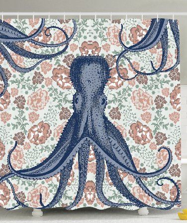 Personalized Decor for Bathroom Blue Octopus Shower Curtain Kraken with Tentacles Beige Curtains Floral Design and Flower Print Unique Decorations Multicolor Decorations Octopus Bathroom, Nautical Shower Curtain, Decor For Bathroom, Blue Octopus, Beige Curtains, Bathroom Decor Sets, Custom Shower Curtains, Modern Curtains, Blue Bathroom