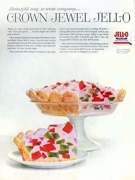 Jell-O Crown Jewel/Window Glass retro desserts Crown Jewel Dessert, 50s Recipes, Graham Dessert, Jello Pie, Family Dessert Recipes, Jewel Cake, Retro Desserts, 1950s Party, Dessert Places