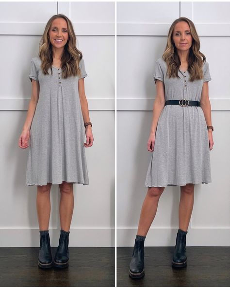 When to Belt a Dress - Merrick's Art Styling A Line Dress, Loose Dress With Belt, Dress With Belt Outfit Casual, Belted Dress Outfit Summer, Belting A Dress How To, Adding A Belt To A Dress, How To Use A Belt With A Dress, How To Style A Jersey Dress, Belt Around Dress