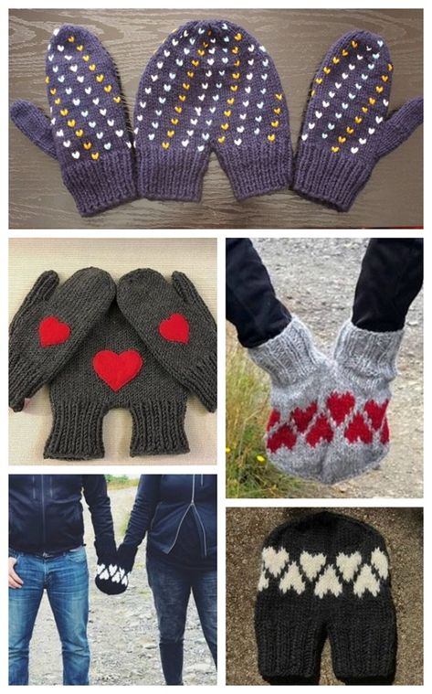 Crochet Gloves For Couples, Heart Mittens Pattern, Crochet Couple Mittens, Holding Hands Mittens Free Pattern, Crochet Couples Mittens, Couple Mittens Pattern, Couples Mittens Crochet Pattern, Knit For Boyfriend, Holding Hands Mittens