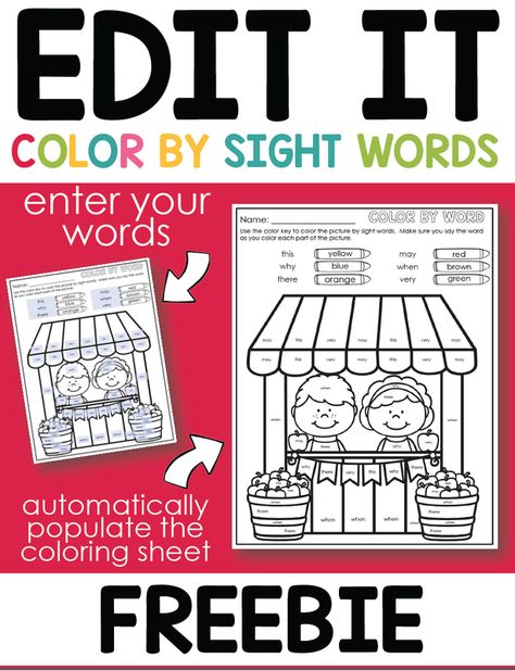 Meeting your students where they are by utilizing editable activities such as this color by sight word freebie. Editable Color By Sight Word Free, Popcorn Words, Foreign Language Teaching, Differentiated Kindergarten, Sight Word Coloring, Sight Word Books, Sight Word Fun, Sight Words Printables, 1st Grade Activities