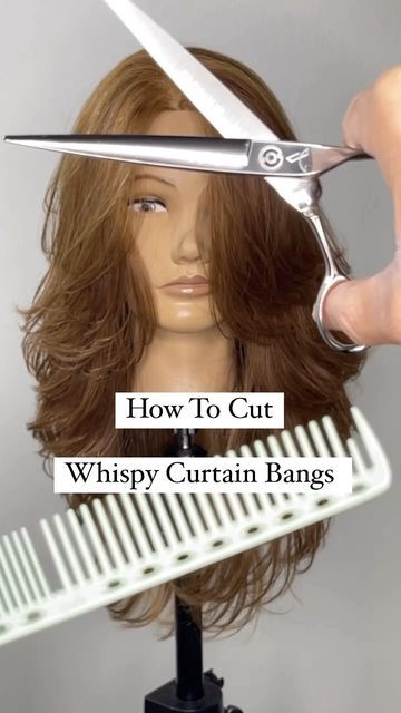 Light Bangs Wispy With Curtain Bangs, How To Trim Long Bangs, Curtain Bangs Sectioning, Long Layered Wavy Hair With Curtain Bangs, Wispy Face Framing Bangs Side Part, Curtain Bangs Layers Curly Hair, Airy Curtain Bangs, Butterfly Haircut Vs Curtain Bangs, Airy Bangs Round Face