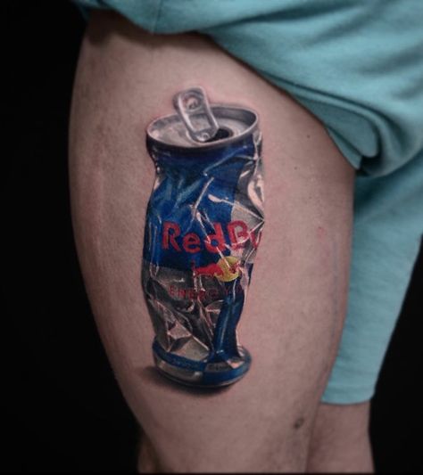 Red Bull Tattoo, Tattoo Advertising, Bull Tattoo Ideas, Can Tattoo, Lion Tattoo Ideas, Polish Tattoos, Bull Tattoo, Red Tattoo Ideas, Good Tattoo Quotes