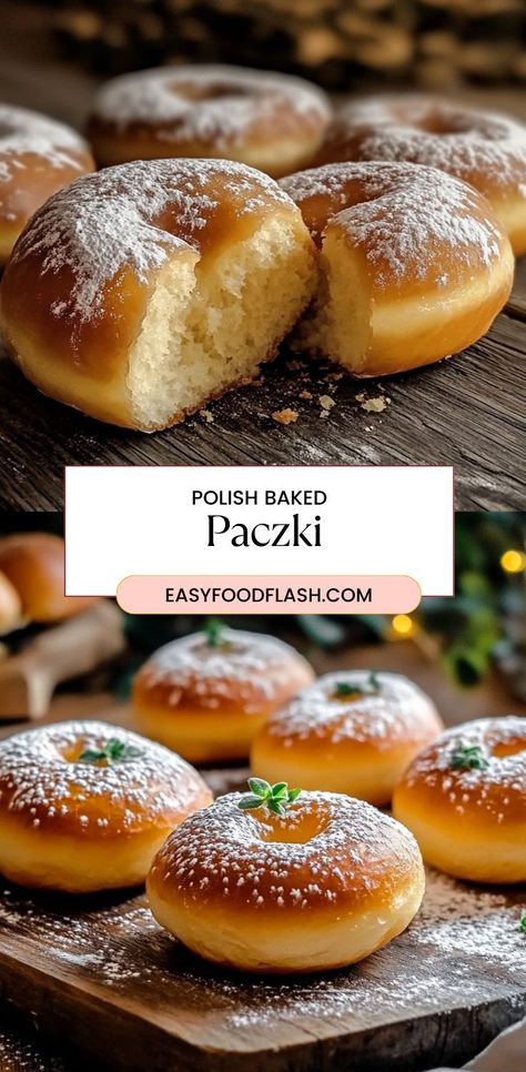 These Polish Baked Paczki are light, soft, and filled with creamy custard or sweet jam. With a golden, buttery coating and a melt-in-your-mouth texture, these traditional Polish donuts are perfect for any celebration, especially for Fat Tuesday (Tłusty Czwartek) or as a delightful treat any time of year. Polish Donut, Polish Desserts, Custard Filling, Fat Tuesday, Warm Milk, Custard, Melted Butter, Donuts, Dough