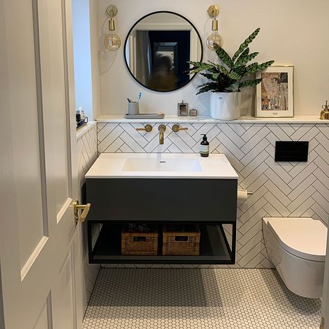 Half White Tiled Bathroom, Downstairs Toilet Half Tiled, Half Tiled Toilet Room, Half Tiles Bathroom, Half Tiled Bathroom Ideas, Topps Tiles Bathroom, Bathroom Units Ideas, Half Tiled Bathroom, Downstairs Bathroom Ideas