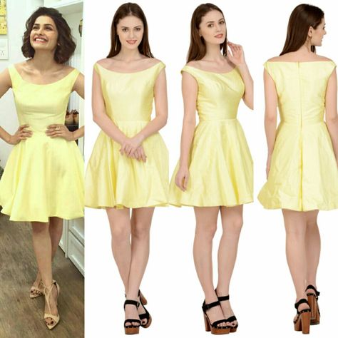 Belle Dress : deep boat neck, knee length dress, made of dupione silk. This lovely outfit is now available with a fraction of its original cost. #freealterations #freehomedeliveryandpickups #tryathomebeforeorder #officialswapnilshinde #indiandesigner #yellowdress #yellow #yellowlove #dresstoimpress #celebinspired #celebrityfashion #rentyourfashion #rentfromftheramp #lookgorgeous #feelgood #OffTheRamp #myotr  For more details and designs please visit offtheramp.com Belle Dress, Boat Neck, Indian Design, Knee Length Dress, Yellow Dress, Indian Outfits, Blouse Designs, Knee Length, Dress To Impress