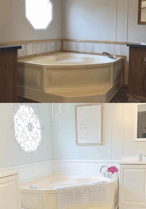 Bathroon Ideas, Mobile Home Bathtubs, Mobile Home Remodeling, Mobile Home Bathrooms, Mobile Home Kitchens, New Mobile Homes, Mobile Home Bathroom, Mobile Home Kitchen, Tub Remodel