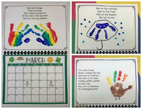 Fingerprint Project, Handprint Calendar Preschool, Homemade Calendar, Handprint Calendar, Preschool Calendar, Fingerprint Crafts, Teaching Mama, Make A Calendar, Calendar Craft