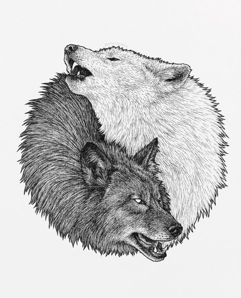 White And Black Wolf Tattoo, Black And White Wolf Tattoo Yin Yang, Arctic Wolf Tattoo, Yin Yang Wolves, Ying Yang Wolf Tattoo, Wolf Yin Yang Tattoo, Ying Yang Wolf, Tattoo Ideas Wolf, Wolf Yin Yang