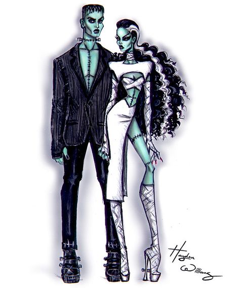 Frankenstein And His Bride, Hayden Williams, Canvas Drawing, Bride Of Frankenstein, Fantasias Halloween, Fashion Illustrator, Fashion Design Sketches, Grand Art, Drawing Prints