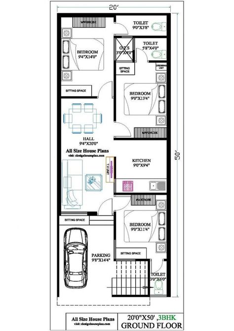 24×40 House Plans, 1000 Sq Ft House Plans Indian, 20x60 House Plans, Modern House Plans 4 Bedroom, 20x50 House Plans, Bedroom Indian Style, 16 X 40 Floor Plans Layout, 25×50 House Plan, 1000 Sq Ft House