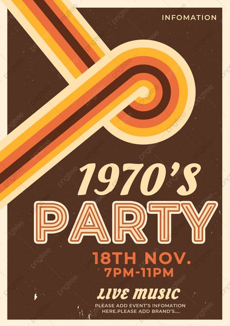 Brown Poster Design, 70s Ad Design, Vintage Party Invitations, Brown Invitation Template, Retro Flyer Design, 1970s Philippines, 70s Party Invitations, Retro Invitation Design, 70s Birthday Invitation