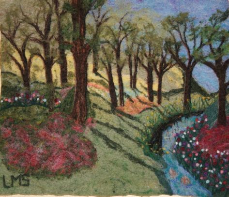 Beautiiful Felted Painting! – LIVING FELT Blog! Felted Landscapes, Felt Wall Hanging, Felt Pictures, Felt Embroidery, Thread Painting, Wet Felting, Felt Art, Fabric Art, Landscape Painting