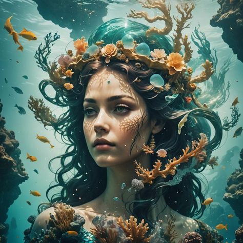 Amphitrite in her oceanic kingdom - AI Generated Artwork - NightCafe Creator Amphitrite Aesthetic, Amphitrite Goddess, Ethereal Core, Ocean Goddess, Goddess Of The Sea, Ancient Goddesses, Police Women, Goddess Art, Art Generator