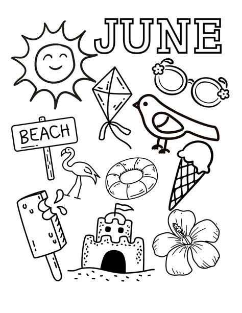 Welcome the summer months with this Free Printable Coloring Page for June! Perfect for homeschooling families and end of the year busy work for Kindergarten and Pre k. Pre K, Colouring Pages, Doodles, Free Printable Coloring Sheets, Free Printable Coloring Pages, Preschool Coloring Pages, Kindergarten Coloring Pages, Printable Coloring Pages, Free Kids Coloring Pages Coloring Pages Kindergarten, Coloring Sheets Free Printable, Beach Theme Preschool, Work For Kindergarten, Kindergarten Coloring, Christmas Countdown Diy, Free Printable Coloring Sheets, Free Kids Coloring Pages, Kindergarten Coloring Pages