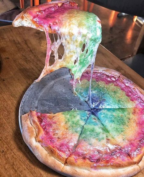 rainbow pizza 🍕 #rainbow #rainbowpizza #pizza #birthdayfood #firstbirthday #nomnom #foodporn #rainbowcheese #yum #sogood Candy Core, Pink Pizza, Food Rainbow, Rainbow Pizza, Soft Kidcore Aesthetic, Japanese Bread, Very Small Dogs, Unicorn Foods, Kawaii Food