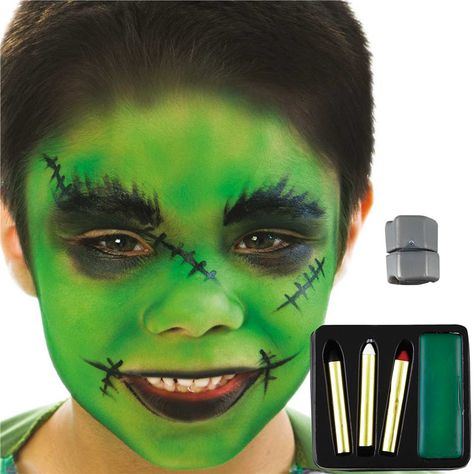 Frankenstein Face Paint Kit - Halloween Makeup (each) Kids Zombie Face Paint, Frankenstein Makeup For Kids, Zombie Face Paint Easy, Zombie Face Paint Kids Easy, Halloween Makeup For Kids Boys, Halloween Frankenstein Makeup, Boys Face Painting Ideas, Halloween Makeup For Boys, Frankenstein Face Paint