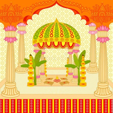 Illustration about Vector illustration of Indian wedding mandap (stage). Illustration of element, editable, card - 36349450 Indian Wedding Mandap, Online Invitation Card, Frugal Wedding, Ganapati Decoration, Digital Invitations Wedding, Wedding Mandap, The Darkest Minds, Wedding Illustration, Simple Background Images