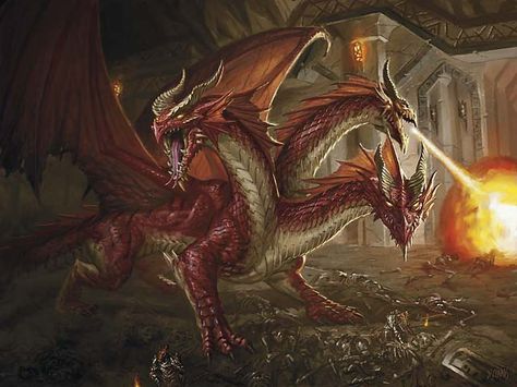 Three headed red dragon Tiamat Dragon, Legendary Dragons, Dungeons And Dragons Art, Dnd Dragons, Dragon Rpg, Dragon Images, Dragon Pictures, Dnd Art, Fantasy Monster