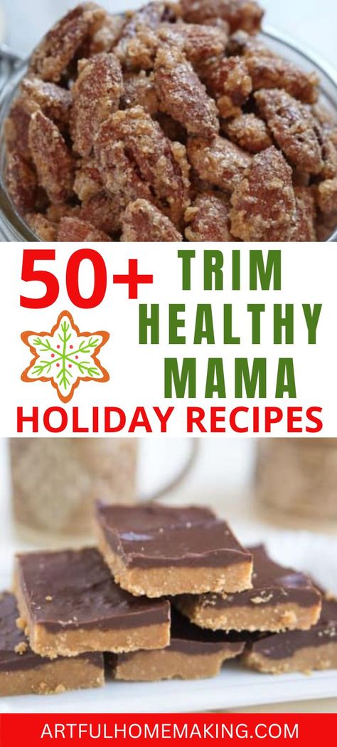 Stay on-plan and enjoy Christmas with over 50 Trim Healthy Mama holiday recipes! These THM recipes are perfect for Christmas, New Years, and any time you need a special treat or dessert! Trim Healthy Mama Recipes Dinner, Trim Healthy Mama Meal Plan, Trim Healthy Mama Recipe, Trim Healthy Mama Dessert, Trim Healthy Recipes, Trim Healthy Momma, Trim Healthy Mama Recipes, Healthy Holiday Recipes, Best Christmas Recipes