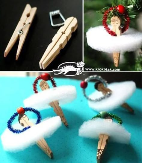 A ballet dancer from pegs and batting Nutcracker Crafts, Dance Crafts, Ballerina Ornaments, Clothes Pin Crafts, Ornament Tutorial, Noel Christmas, Xmas Ornaments, Xmas Crafts, Ornaments Diy