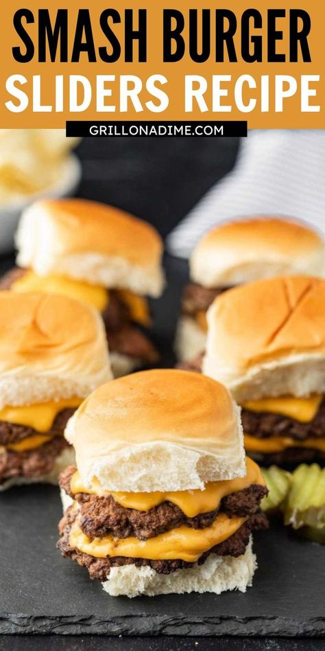 Sliders Recipes Burger, Cheese Burgers Sliders, Best Hamburger Slider Recipe, Easy Burger Sliders Recipes, Sliders Hamburger Ground Beef, Small Hamburgers Mini Burgers, Best Sliders Burgers, Smashed Burger Sliders, Slider Burgers Grilled