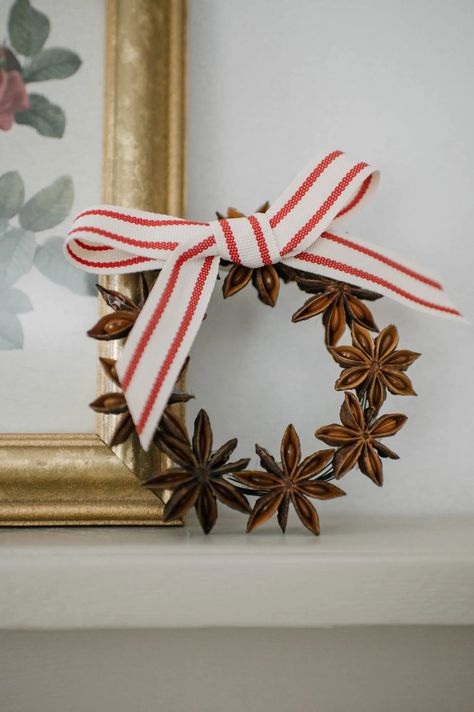 Rustic DIY Star Anise Christmas Wreath - The Rooted Farmhouse Sustainable Christmas Wreath, Diy Vintage Wreath, Creative Christmas Wreaths Diy, Diy Star Anise Wreath, German Ornaments Diy, Dried Wreath Diy, Star Anise Wreath Diy, Star Anise Ornaments, Star Anise Decorations