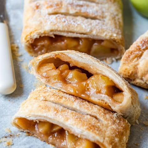 Apple Pie Strudel, Flaky Apple Turnovers, Pepperidge Farm Puff Pastry Recipes Apple Strudel, Czech Apple Strudel Recipe, Apple Cinnamon Puff Pastry Recipes, Sourdough Apple Strudel, Apple Strudel With Puff Pastry, Apple Turn Overs With Puff Pastry, Puff Pastry Apple Strudel