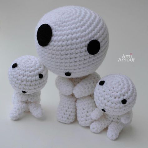 Glow in the Dark Kodama Pattern - Ami Amour Crochet Kodama Free Pattern, Kodama Crochet Pattern, Glow In The Dark Yarn Projects, Crochet Kodama, Glow In The Dark Yarn Crochet Patterns, Small Halloween Crochet Projects, Glow In The Dark Crochet Patterns, Ghibli Crochet Pattern, Glow Crochet