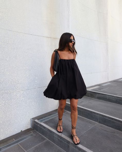 @effiekats wears our go to summer dress, our Carrie mini. Shop the look now. Black Summer Dress, Dress With Sandals, Bachelorette Outfits, Summer Black Dress, Shop The Look, Black Outfit, Capsule Wardrobe, Summer Dress, Carry On