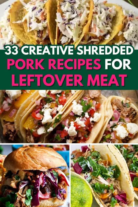 Delicious and easy shredded pork recipes your family will love! Pork Shredded Recipes, Recipes Using Shredded Pork, Recipe With Shredded Pork, Leftover Shredded Pork Recipes, Leftover Shredded Pork, Leftover Pork Roast Recipes, Pork Salad Recipes, Leftover Pork Recipes, Shredded Pork Tacos