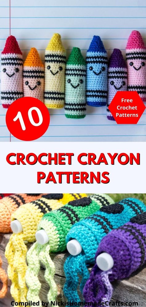 Crochet Pencil Pillow Free Pattern, Crochet Crayon Holder, Crayon Crochet Free Pattern, Free Crochet Patterns Gifts Ideas, Crochet Projects For School, Crochet Crayons Free Pattern, Crochet Gifts For Students, Teacher Crochet Patterns, Crochet School Ideas