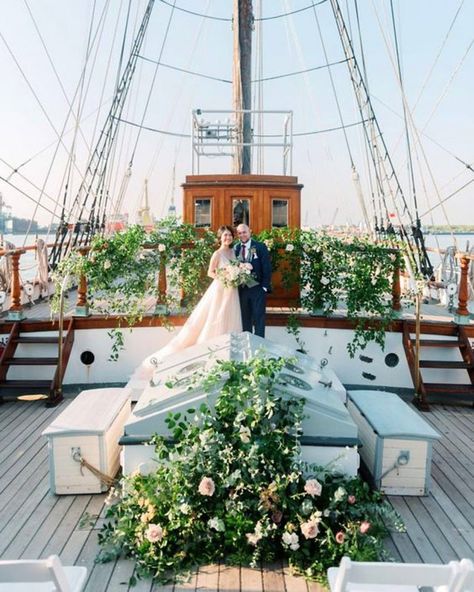 Inspiring Micro Wedding Venues Ideas For 2020/2021 Boat Decor For Wedding, Pirate Ship Wedding, Ship Wedding Ideas, Wedding Boat Decorations, Boat Wedding Decor, Sailboat Wedding Ceremony, Wedding On Boat, Yacht Wedding Decor, Boat Wedding Decorations