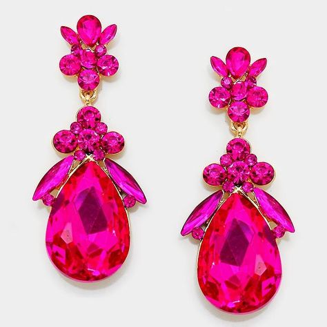 Fuchsia Pink Rhinestone Crystal Teardrop Earrings. Free shipping and guaranteed authenticity on Fuchsia Pink Rhinestone Crystal Teardrop Earrings at Tradesy. Measures 1.1" wide x 2.5" long  Post back... Glamorous Pink Earrings, Glamorous Pink Pierced Earrings, Luxury Pink Clip-on Earrings For Formal Occasions, Glamorous Pink Crystal-embellished Jewelry, Bright Pink Stone Earrings, Unique Wedding Jewelry, Trendy Chokers, Delicate Choker, Crystal Teardrop Earrings