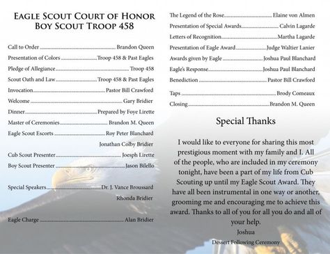 Court Of Honor Program, Administrative Assistant Job Description, Eagle Court Of Honor, Boy Scout Activities, Eagle Ceremony, Eagle Scout Court Of Honor, Server Resume, Boy Scouts Eagle, Boy Scouts Merit Badges