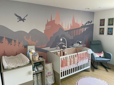 Hogwarts Nursery, Harry Potter Baby Room, Harry Potter Themed Nursery, Castle Nursery, Tapestry Backdrop, Wallpaper Backdrop, Decal Wallpaper, Blush Nursery, Harry Potter Nursery