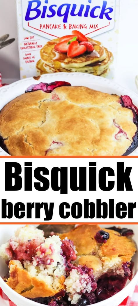 This Bisquick blackberry cobbler recipe turns out amazing with frozen fruit. Use cherry, blueberry, raspberry, strawberry or mixed combo. Bisquick Blackberry Cobbler Recipe, Bisquick Berry Cobbler, Bisquick Fruit Cobbler, Blackberry Cobbler Recipe Bisquick, Fruit Cobbler With Bisquick, Frozen Fruit Cobbler Recipes, Strawberries And Bisquick, Strawberry Bisquick Recipes, Frozen Strawberry Cobbler Easy