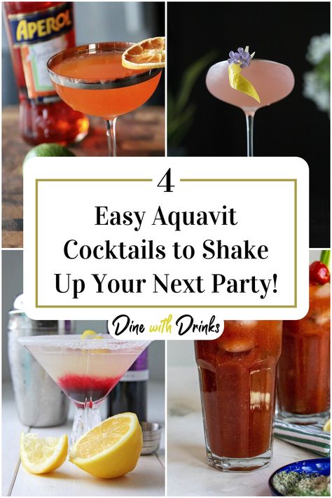 Collage of 4 easy aquavit cocktails. Vodka Grenadine Cocktails, Greek Inspired Cocktails, Gin Drinks Easy Classic Cocktails, Swedish Fish Cocktail, Aquavit Cocktails, Cocktails To Try, Easy Drinks, Drink Up, Easy Cocktails