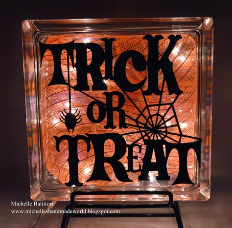 I've been having a lot of fun playing with 8" x 8" glass blocks and vinyl lately! They were a big hit at the craft fair  a few weeks ago. T... Painted Glass Blocks, Decorative Glass Blocks, Brick Crafts, Glass Block Crafts, Lighted Glass Blocks, Diy Blocks, Cricut Halloween, Block Craft, Glass Cube