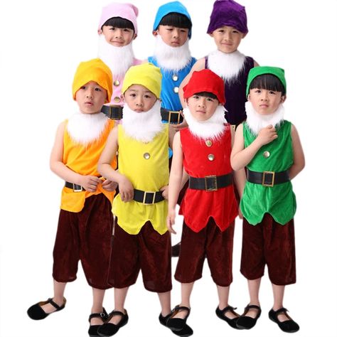 Christmas Costumes For Kids, Dwarfs Costume, Seven Dwarfs Costume, Christmas Performance, Snow White 7 Dwarfs, Christmas Elf Costume, Funny Cosplay, Snow White Costume, Children Christmas