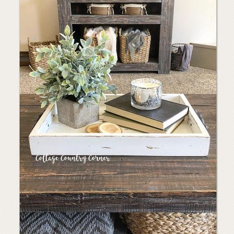 Magazine Tray Coffee Table Tray Farmhouse Tray Bed Tray Mesa Living, Ottoman Ideas, Wooden Ottoman Tray, Decorating Tables, Wooden Ottoman, Coffee Table Decor Tray, Tray Coffee Table, Farmhouse Tray, Tafel Decor