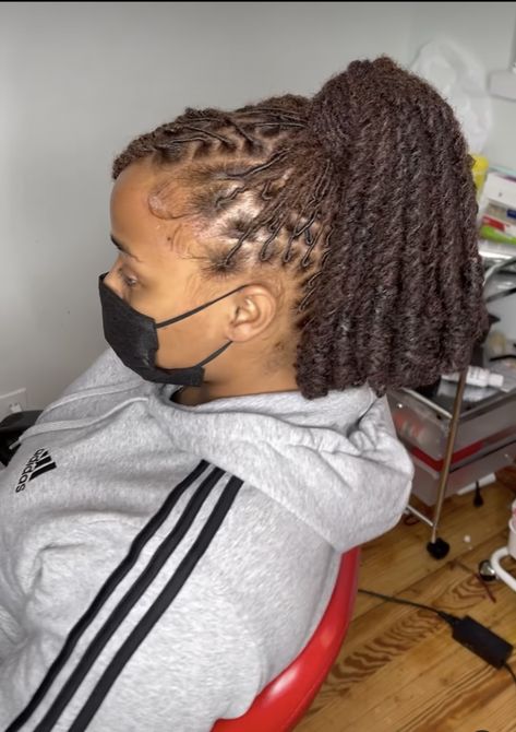 Dreads Ponytail Black Women, Dreadlock Ponytail Black Women, Ponytail Loc Styles For Women, Barbie Ponytail With Swoop Locs, Ponytail On Locs, Bubble Ponytail On Locs, Barbie Ponytail With Locs, Locs Barbie Ponytail, Barbie Loc Ponytail